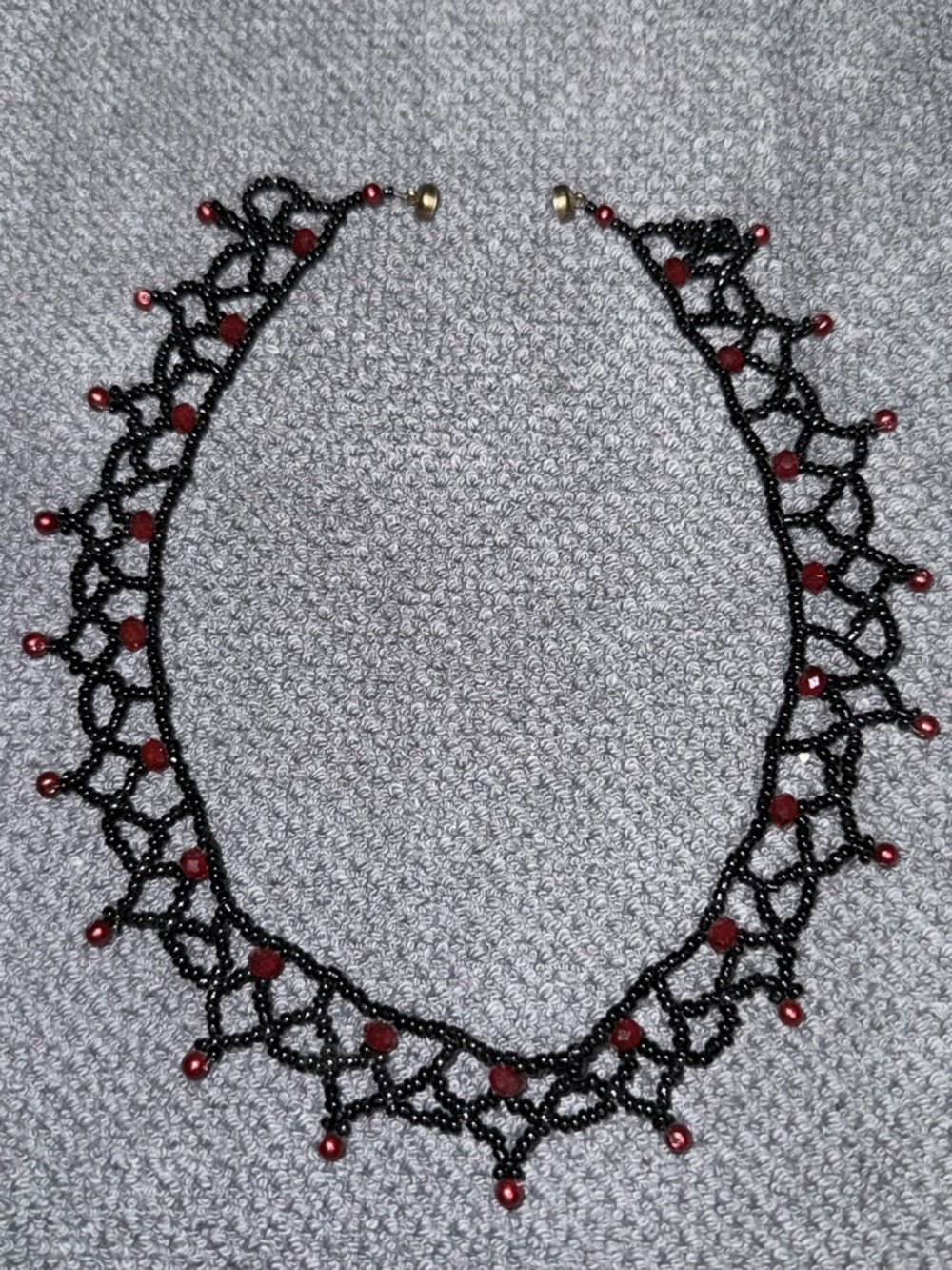 Handmade Black Beaded Choker Necklace with Red Accent Beads